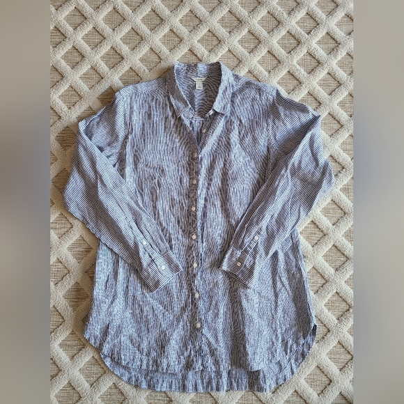 L.L. Bean Tops Llbean Womens Linen Bluewhite Pin Stripe Top Size L Beach Boho Poshmark